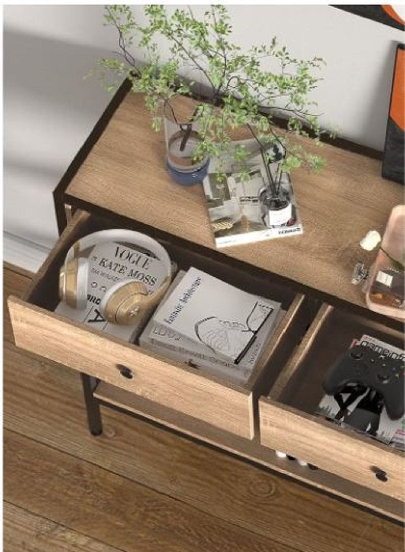 AGD Coffee Table 2 Tier Console Table Sofa  Corner with Storage Shelf and 2 Drawers Entryway Table for Couch Hallway Entrance Living Room 100*33*90cm - Image 5