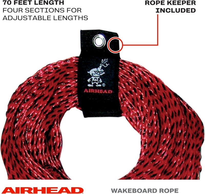 Airhead Trick Handle Wakeboard Rope 4 Sections 75Feet Red - Image 2