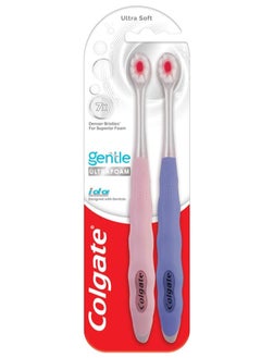 Colgate Gentle UltraFoam Ultra Soft Bristles Manual Toothbrush for adults, 2Pcs Multicolor
