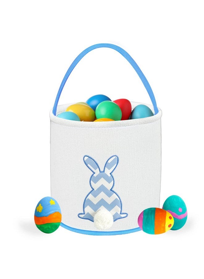 Cerlaza Easter Bunny Basket Bags for Kids, Easter Gift Bags Canvas Cotton Carrying Eggs Hunt Bag, Kids Bunny with Fluffy Tails Tote Bag for Easter Decorations-Blue - Image 1