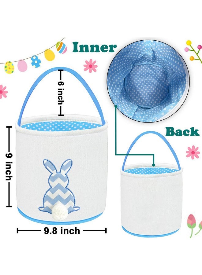 Cerlaza Easter Bunny Basket Bags for Kids, Easter Gift Bags Canvas Cotton Carrying Eggs Hunt Bag, Kids Bunny with Fluffy Tails Tote Bag for Easter Decorations-Blue - Image 2