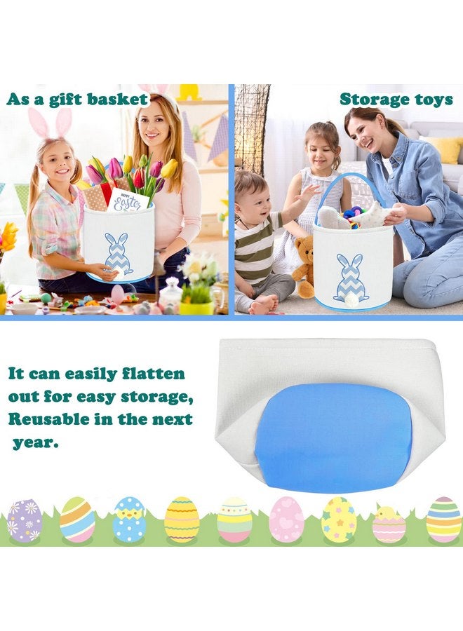 Cerlaza Easter Bunny Basket Bags for Kids, Easter Gift Bags Canvas Cotton Carrying Eggs Hunt Bag, Kids Bunny with Fluffy Tails Tote Bag for Easter Decorations-Blue - Image 5