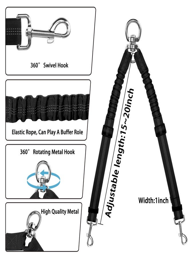 YAODHAOD Double Dog Leash,Two Dog Leash Splitter, No Tangle 360° Swivel Rotation Reflective Lead, Adjustable Length Bungee Heavy Duty Walking Training Dual Extension (Black) - Image 3