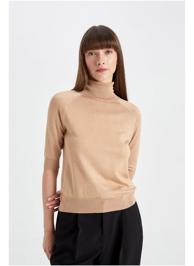 DeFacto - Woman Tricot Regular Fit Turtle Neck 3/4 Sleeve Pullover - Image 1