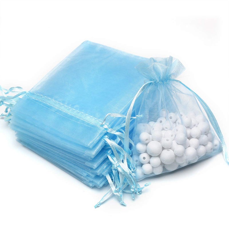 Akstore 50Pcs 315x48x10cm Sheer Drawstring Organza Jewelry Pouches Wedding Party Christmas Favor Gift Bags Pale Blue 3x4