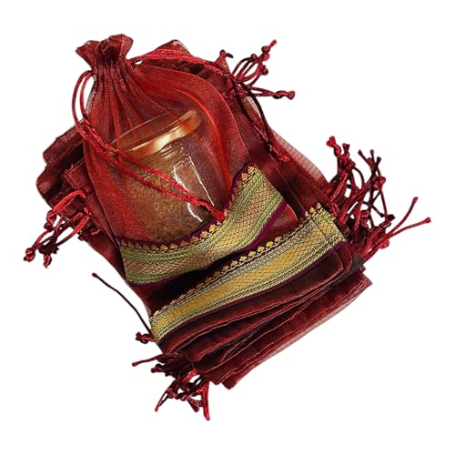 Kriwin Silk Potli Bags with Drawstring, 18 x 12 cm, Pack of 10, for Gifting and Storage (Maroon) - Image 4