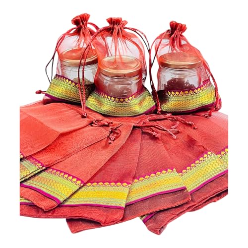 Kriwin Silk Potli Bags with Drawstring, 18 x 12 cm, Pack of 10, for Gifting and Storage (Maroon) - Image 5