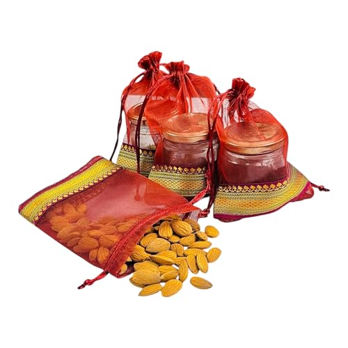 Kriwin Silk Potli Bags with Drawstring, 18 x 12 cm, Pack of 10, for Gifting and Storage (Maroon) - Image 1
