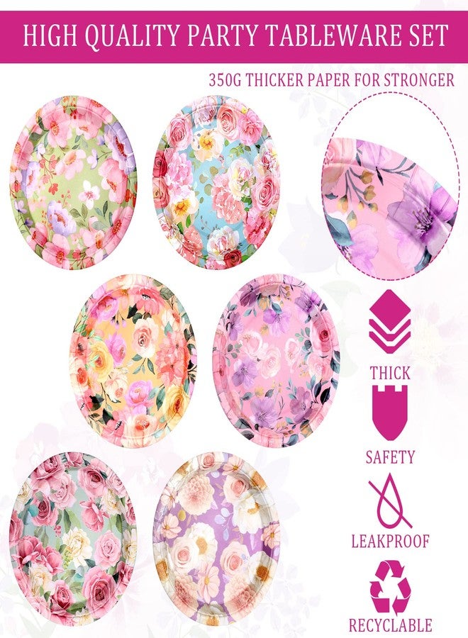 Jinei 60 Pcs Floral Paper Plates Disposable 9 Inch Pink Flower Tea Party Dessert Plates Spring Garden Floral Party Supply Decorations for Wedding Anniversary Bridal Shower Birthday Baby Shower - Image 3