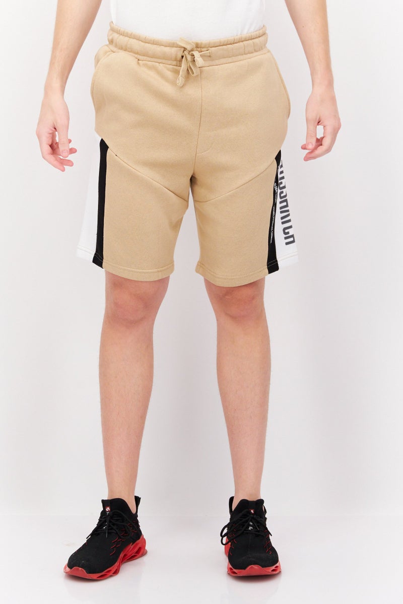 CROSSHATCH Men Drawstring Brand Logo Basic Shorts, Beige - Image 1