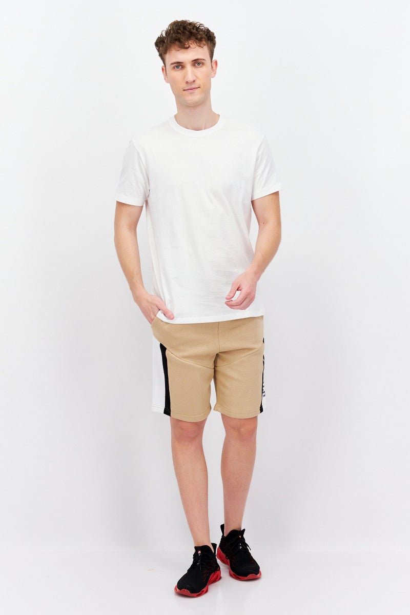 CROSSHATCH Men Drawstring Brand Logo Basic Shorts, Beige - Image 2