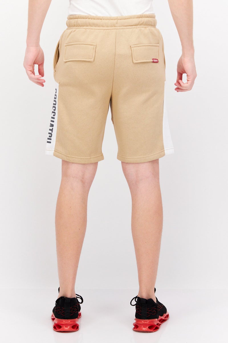 CROSSHATCH Men Drawstring Brand Logo Basic Shorts, Beige - Image 3