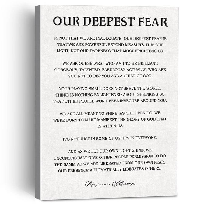 INSPIRATIONAL OUR DEEPEST FEAR POEM CANVAS PAINTING FRAMED WALL ART DECOR FOR HOME OFFICE MOTIVATIONAL QUOTE CANVAS POSTER PRINT DECORATIVE GIFT