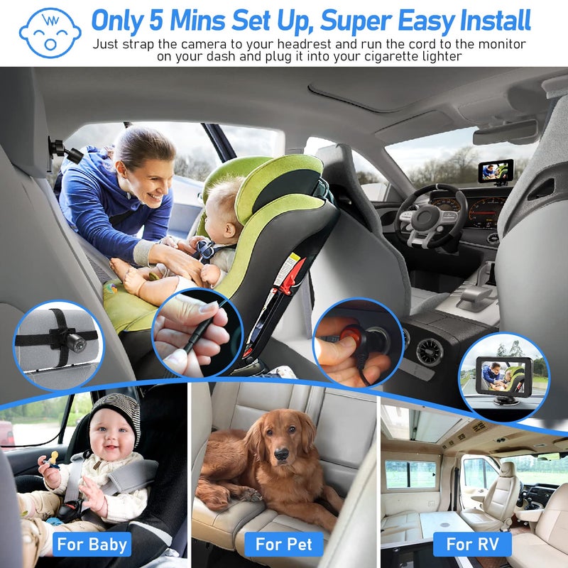 Itomoro Baby Car Camera, 4.3" HD Night Vision Car Baby Monitor with Camera, Safety Seat Baby Car Mirror for Rear Facing 5 Mins Easy Installation ACZ401 - Image 2