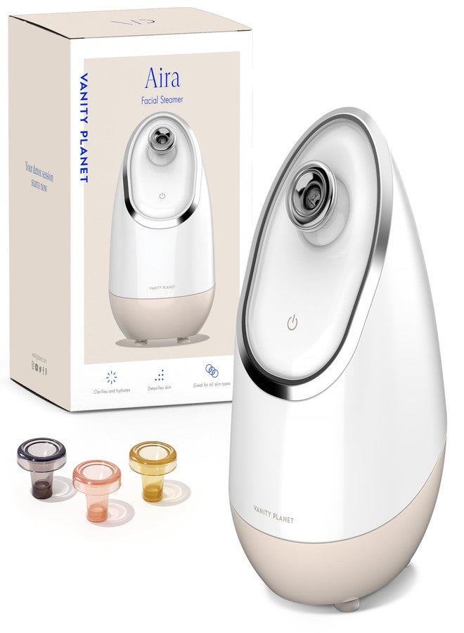 Vanity Planet Aira Ionic Facial Steamer (Beige) - Pore Cleaner That Detoxifies, Cleanses and Moisturizes - Adjustable Nozzle, Water Tank with 3 Essential Oil Baskets - Image 1