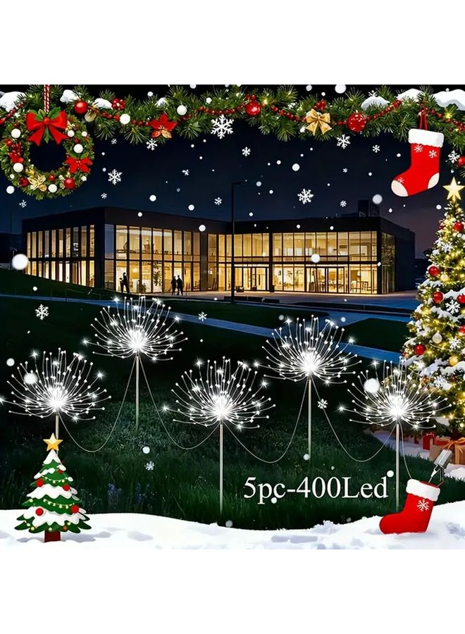 400LED 5PC White Solar Starburst Firework Landscape Lights Outdoor Garden Decor - Image 1