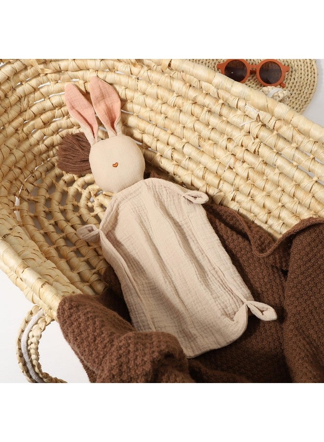 insular Bunny Lovey Blanket for Boys and Girls, Organic Cotton Muslin Security Blanket for Babies, Soft Breathable Lovie Soothing Towel for Newborn and Infant, Khaki - Image 2