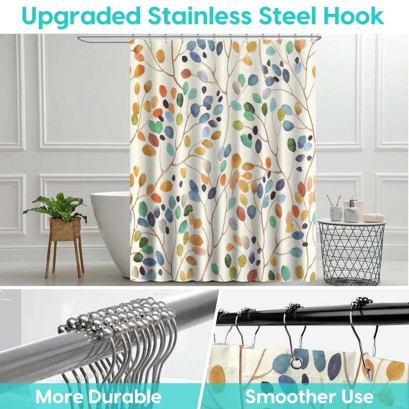 Amaredom Floral Shower Curtain for Bathroom, Colorful Leaves Curtain Bathroom Decoration, Shower Curtain Set with Curtain Hooks - Image 5