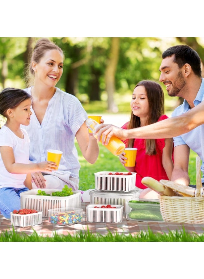 هابي هوم علب لتخزين الطعام للثلاجة من البلاستيك حافظة للمواد الغذائية قابلة للتكديس مكونة 5 قطع لتنظيم الثلاجة مع سلال تصريف للفواكه والخضروات وسلطة الفواكه - Image 2