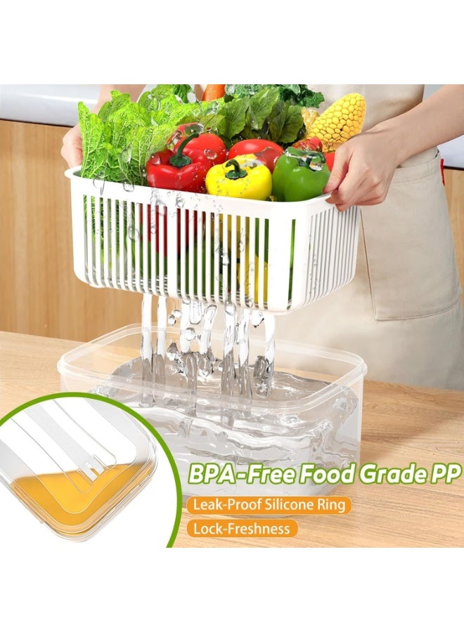 هابي هوم علب لتخزين الطعام للثلاجة من البلاستيك حافظة للمواد الغذائية قابلة للتكديس مكونة 5 قطع لتنظيم الثلاجة مع سلال تصريف للفواكه والخضروات وسلطة الفواكه - Image 5