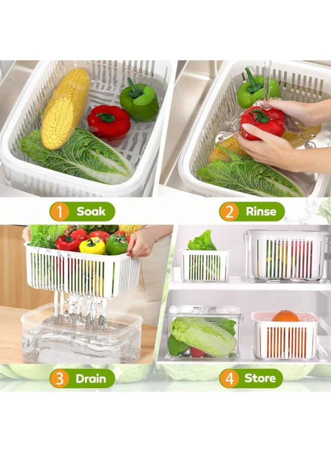 هابي هوم علب لتخزين الطعام للثلاجة من البلاستيك حافظة للمواد الغذائية قابلة للتكديس مكونة 5 قطع لتنظيم الثلاجة مع سلال تصريف للفواكه والخضروات وسلطة الفواكه - Image 4