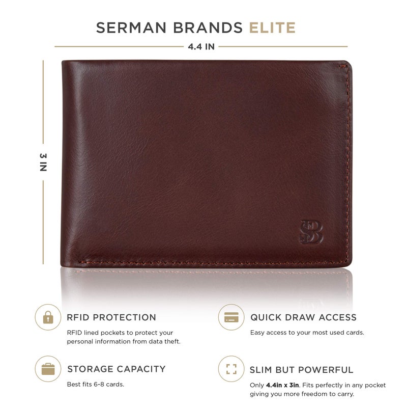 SERMAN BRANDS Mens Slim Bifold Wallet RFID Blocking Minimalist Front Pocket Full Grain Leather Wallets for Men - Thin & Stylish (Melted Chocolate Elite) - Image 2