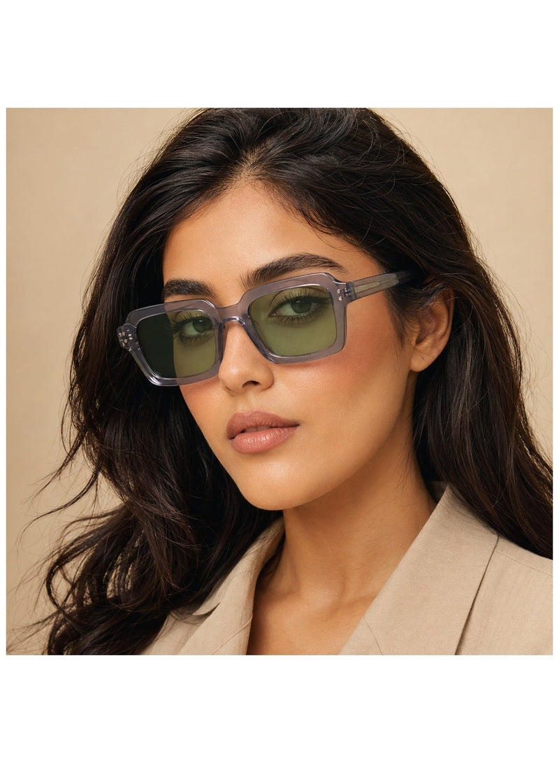 OPULIZE EDG Sunglasses for Men & Women - Vintage Rectangular Transparent Frame with Spring Hinges - Trendy Retro Sunglasses with UV400 Protection Lenses - Transparent Grey with Light Green Lenses - Image 1