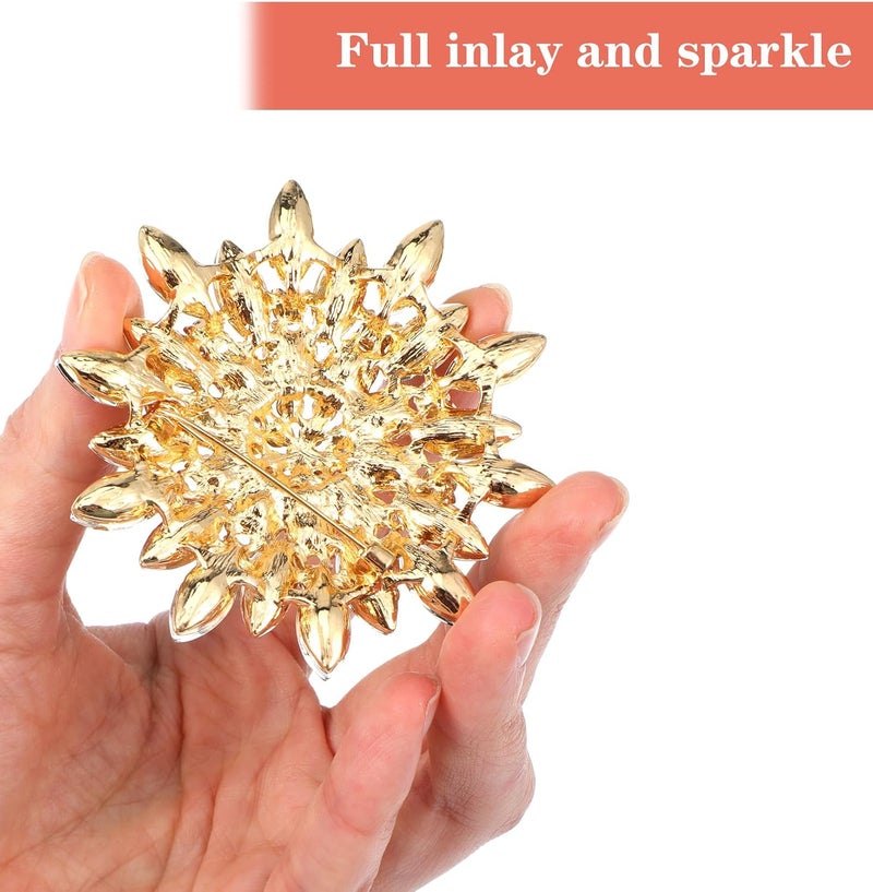 Thrymme Elegant Sunflower Brooch Pin for Women with Rhinestones - Gold Brooch for Dress, Coat, Hat, Scarf Decoration - Image 3