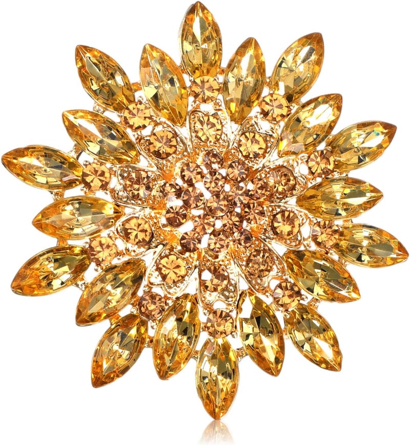 Thrymme Elegant Sunflower Brooch Pin for Women with Rhinestones - Gold Brooch for Dress, Coat, Hat, Scarf Decoration - Image 1
