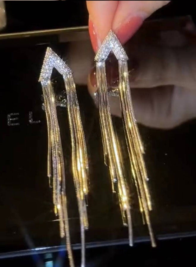 TUNKE Luxury Long Tasse,Earrings ,Sparkling Geometric Crystal Design | Elegant Statement Jewelry for Parties & Weddings - Image 1