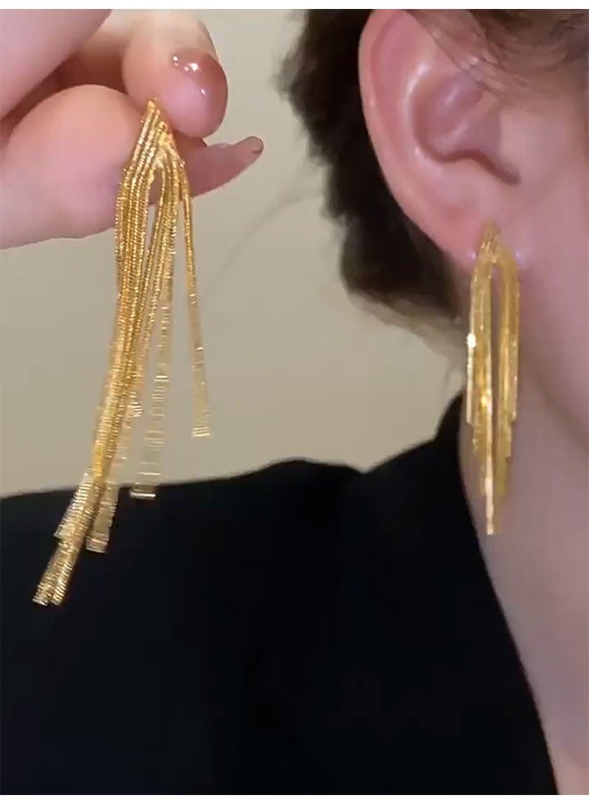 TUNKE Luxury Long Tasse,Earrings ,Sparkling Geometric Crystal Design | Elegant Statement Jewelry for Parties & Weddings - Image 3