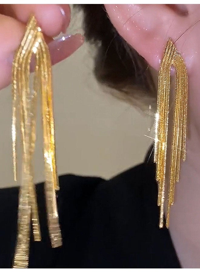 TUNKE Luxury Long Tasse,Earrings ,Sparkling Geometric Crystal Design | Elegant Statement Jewelry for Parties & Weddings - Image 2