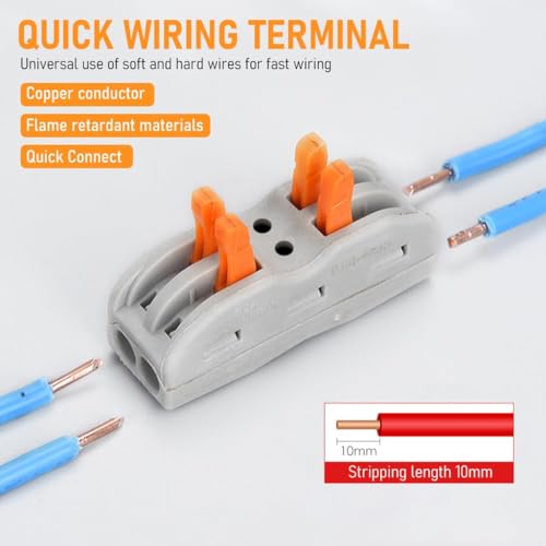 Appster 10pcs Wire Connector Kit 2 Circuit Inline Splices Cable Connector with Control Lever Wire Connector Jointer Conductor Compact Splicing Wire Joiner Cable Conductor Clamp for 28-12 AWG - Image 5