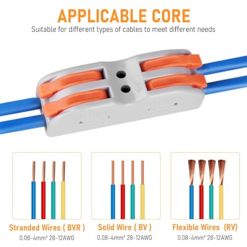 Appster 10pcs Wire Connector Kit 2 Circuit Inline Splices Cable Connector with Control Lever Wire Connector Jointer Conductor Compact Splicing Wire Joiner Cable Conductor Clamp for 28-12 AWG - Image 4