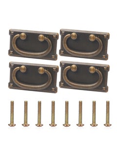 Y&D 4PCS Antique Brass Handles, Vintage Drawer Pulls Zinc Alloy Hardware Drop Ring Furniture Handles Decorative Screws with 8 for Cupboard Wardrobe Cabinet Bookcase  - Image 1