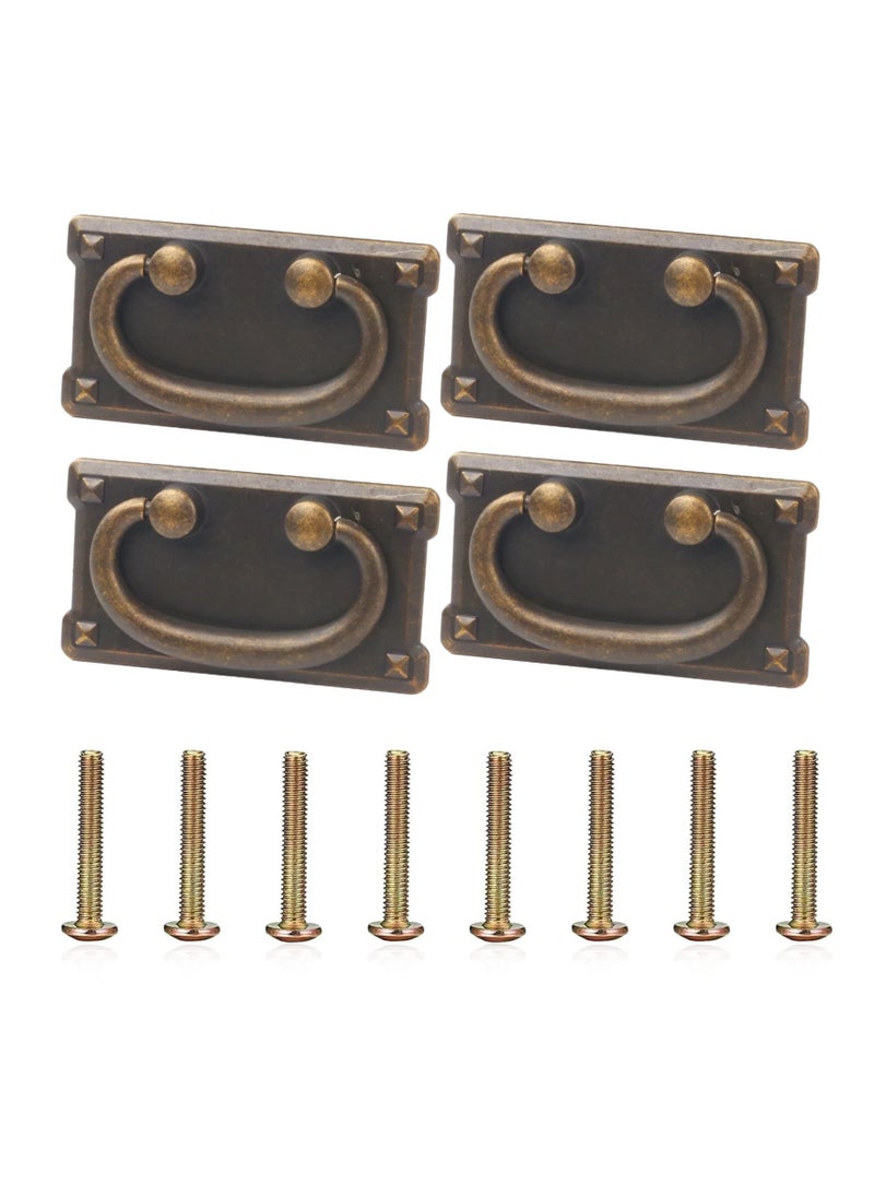 Y&D 4PCS Antique Brass Handles, Vintage Drawer Pulls Zinc Alloy Hardware Drop Ring Furniture Handles Decorative Screws with 8 for Cupboard Wardrobe Cabinet Bookcase  - Image 1