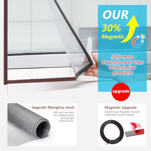 JOOFAN DIY Magnetic Window Screen, Adjustable Window net Max 57” x 35” ，White Frames Fiberglass Mesh (White Frame Grey Mesh, 57''X35''(145X89cm) - Image 2