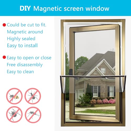 JOOFAN DIY Magnetic Window Screen, Adjustable Window net Max 57” x 35” ，White Frames Fiberglass Mesh (White Frame Grey Mesh, 57''X35''(145X89cm) - Image 3