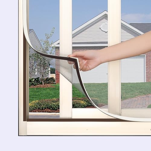 JOOFAN DIY Magnetic Window Screen, Adjustable Window net Max 57” x 35” ，White Frames Fiberglass Mesh (White Frame Grey Mesh, 57''X35''(145X89cm) - Image 1