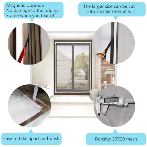 JOOFAN DIY Magnetic Window Screen, Adjustable Window net Max 57” x 35” ，White Frames Fiberglass Mesh (White Frame Grey Mesh, 57''X35''(145X89cm) - Image 5