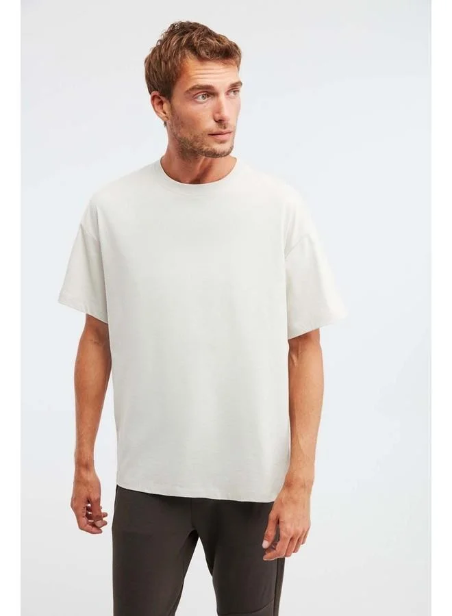 GRIMELANGE Jett Men's Oversize Fit 100% Cotton Heavy Texture Stone Color T-Shirt