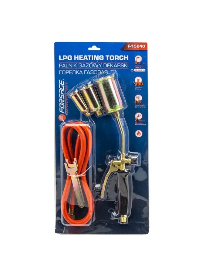 FORSAGE Gas torch head with nozzles and flexible hose (nozzles-25,35,50mm; l-390mm; l hose-1.5m), in blister - Image 1