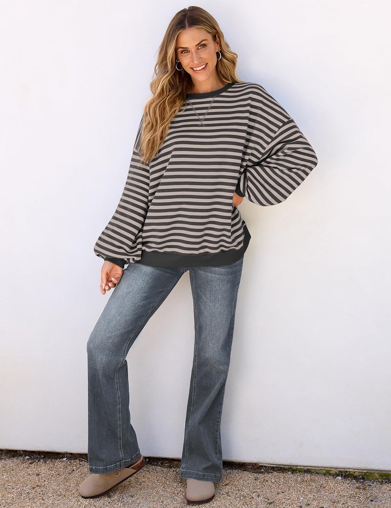 UEU Womens Oversized Sweatshirts Crew Neck Pullover Sweat Shirt Casual Comfy Fall Fashion Outfits Gray XX-Large - Image 4