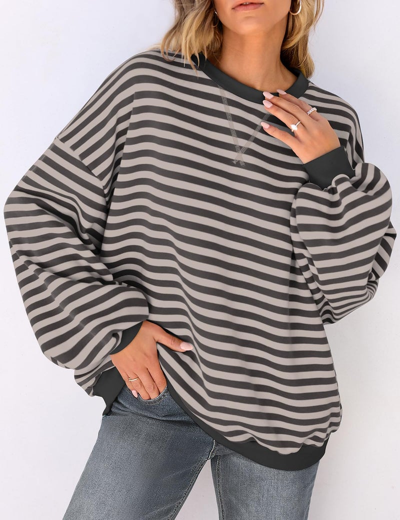 UEU Womens Oversized Sweatshirts Crew Neck Pullover Sweat Shirt Casual Comfy Fall Fashion Outfits Gray XX-Large - Image 2