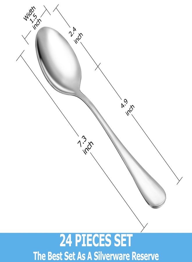 MUTNITT 24 Pcs Dinner Spoon Set,Premium Food Grade Stainless Steel Spoons,Durable Metal Spoon,Tablespoon,Spoons Silverware Only,Mirror Finish & Dishwasher Safe,Use for Home,Kitchen and Restaurant - 7.3 inch - Image 2