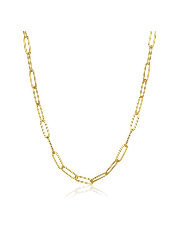 NAG.HC 14k Gold Necklaces for Women：Real Gold Over Stainless Steel Chain Necklace for Women Men-18 Inch Adjustable Length PaperClip Chain-Tarnish-Free - Image 1