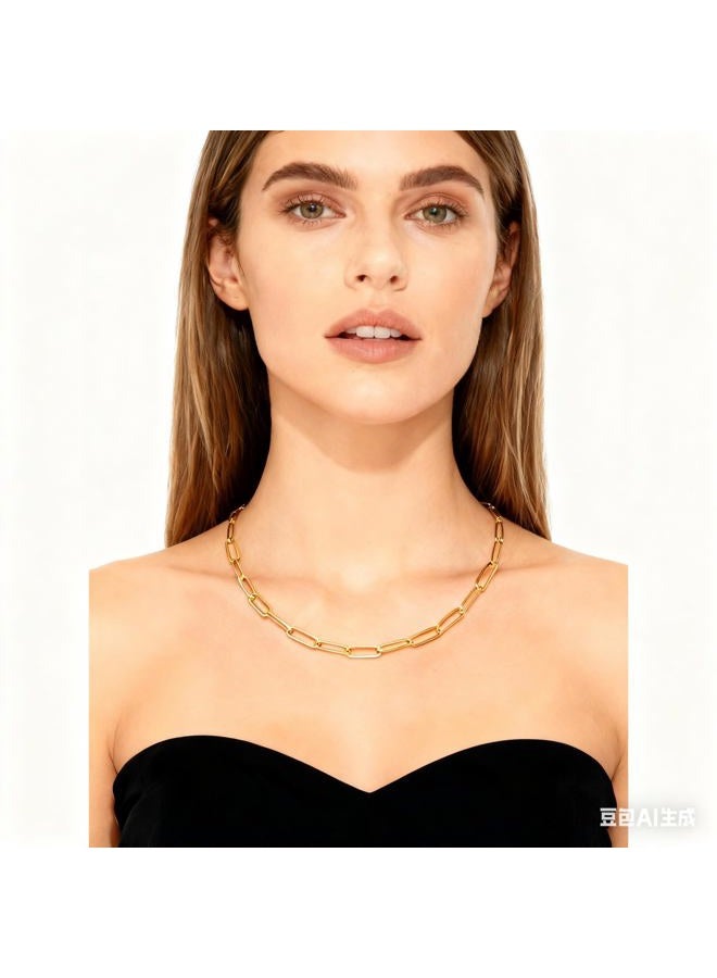 NAG.HC 14k Gold Necklaces for Women：Real Gold Over Stainless Steel Chain Necklace for Women Men-18 Inch Adjustable Length PaperClip Chain-Tarnish-Free - Image 5