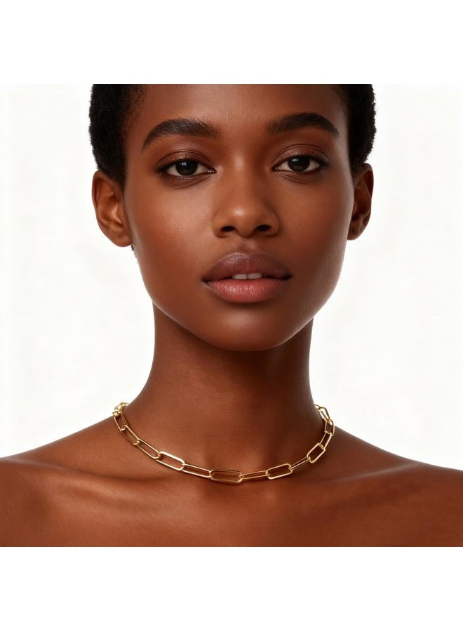 NAG.HC 14k Gold Necklaces for Women：Real Gold Over Stainless Steel Chain Necklace for Women Men-18 Inch Adjustable Length PaperClip Chain-Tarnish-Free - Image 4