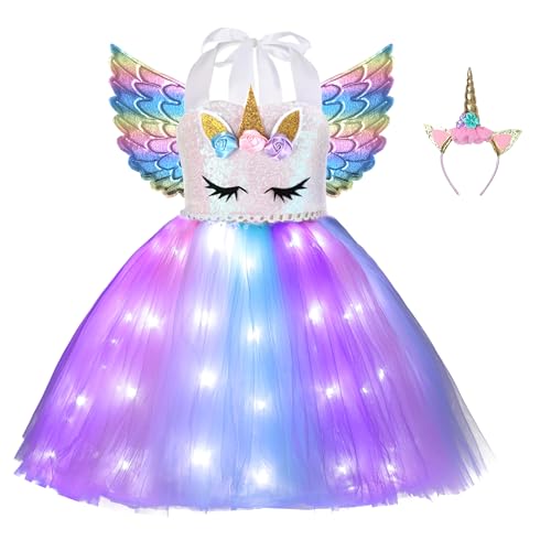 Davsolly Unicorn Costume for Girls Led Light Up Unicorn Princess Tutu Outfit for Halloween Dress Up Birthday Christmas Gifts - Image 1