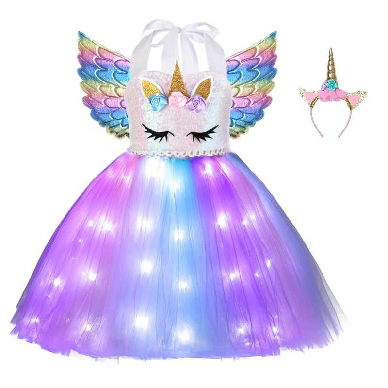 Davsolly Unicorn Costume for Girls Led Light Up Unicorn Princess Tutu Outfit for Halloween Dress Up Birthday Christmas Gifts - Image 3